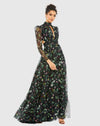 Mac Duggal, Floral High Neck Puff Sleeve Gown #67942 Black 