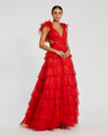 Mac Duggal #67959 Ruffle tiered cut-out ballgown - Red