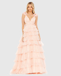 Mac Duggal #67959 Ruffle tiered cut-out ballgown - Blush