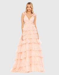 Mac Duggal #67959 Ruffle tiered cut-out ballgown - Blush 