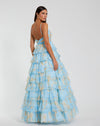 Floral Cut Out Ruffle Tiered Gown - Blue