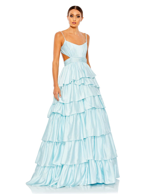 Mac Duggal #67970 Ruffle tiered cut-out ballgown - Powder Blue