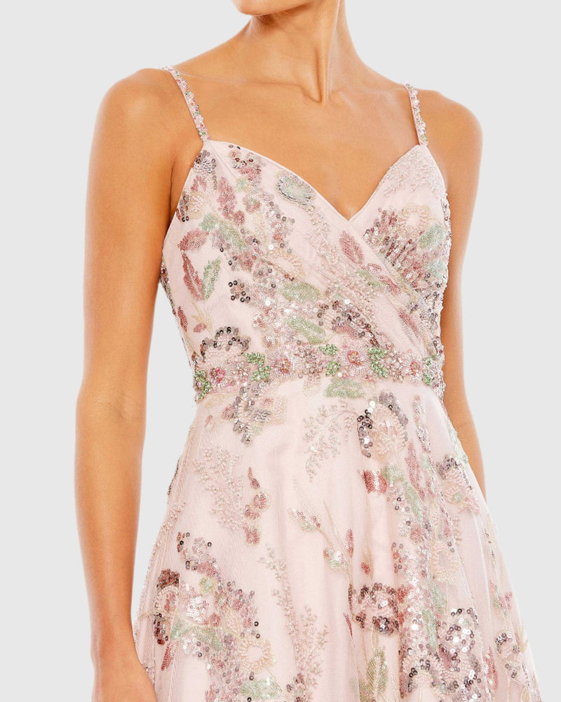 Embellished Spaghetti Strap A Line Gown - Pink