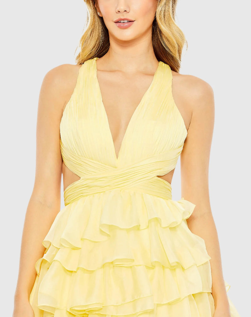 Chiffon layered cut-out ballgown - Lemon