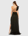 Ruffled One Shoulder Asymmetrical Gown - Black