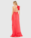 Ruffled One Shoulder Asymmetrical Gown - Cherry