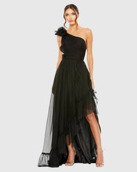 Mac Duggal Ruffled One Shoulder Asymmetrical Gown #67989 Black 