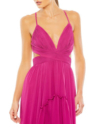 Pleated tiered cut out sleeveless dress - Pink close up