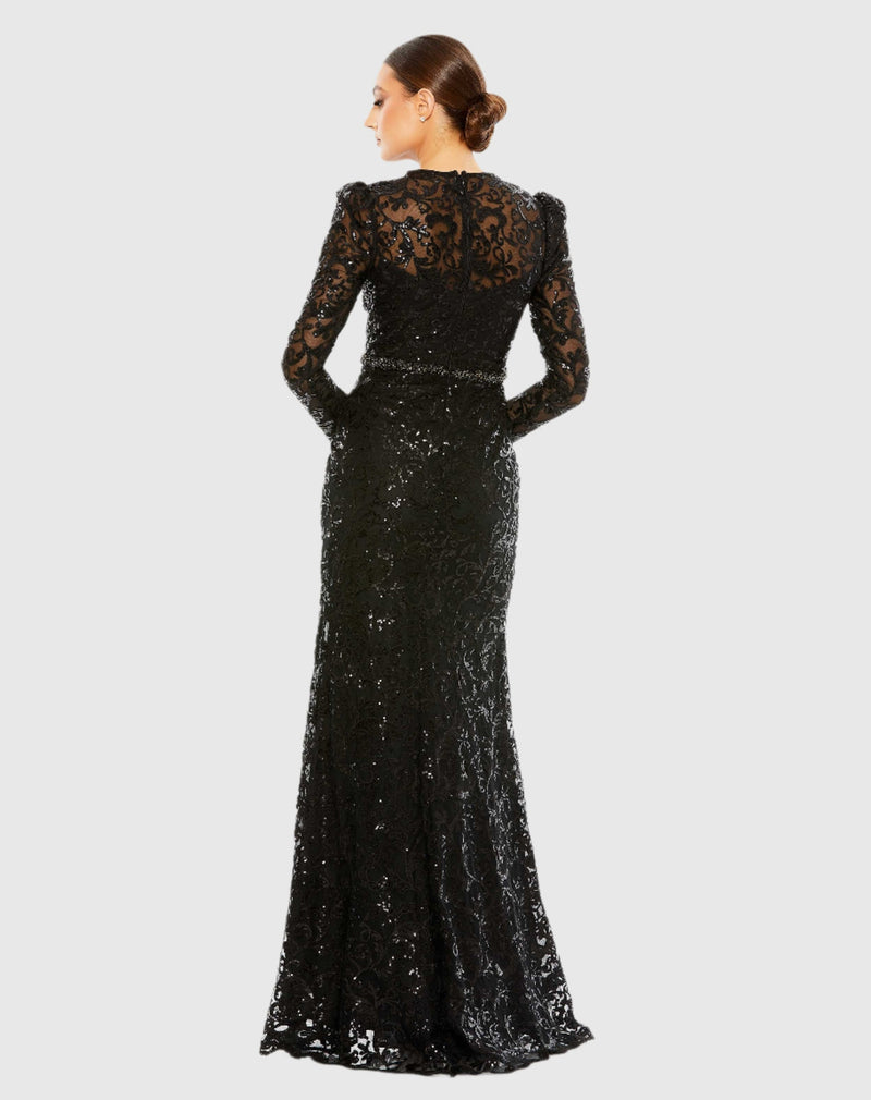 High neck embellished modest gown - Black