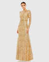 Mac Duggal, High neck embellished modest gown, Gold #68011