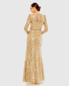 High neck embellished modest gown - Gold