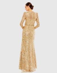 High neck embellished modest gown - Gold