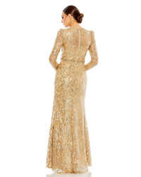 High neck embellished modest gown - Gold