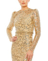 High neck embellished modest gown - Gold