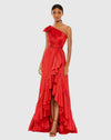 Mac Duggal Bow one-shoulder ruffle asymmetrical hem gown #68027 Red