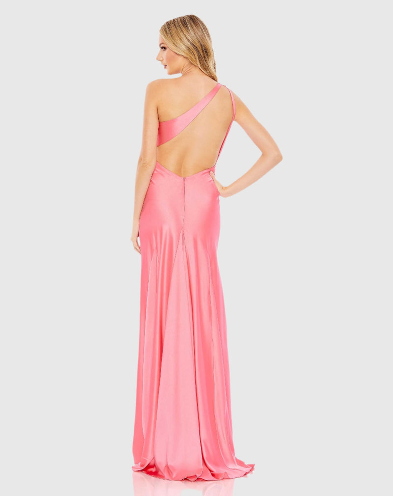 Beaded asymmetric one shoulder Grecian column gown - Sage