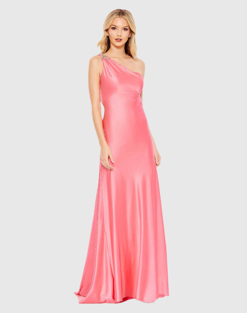 Mac Duggal Beaded One Shoulder Column Gown #680461 Pink