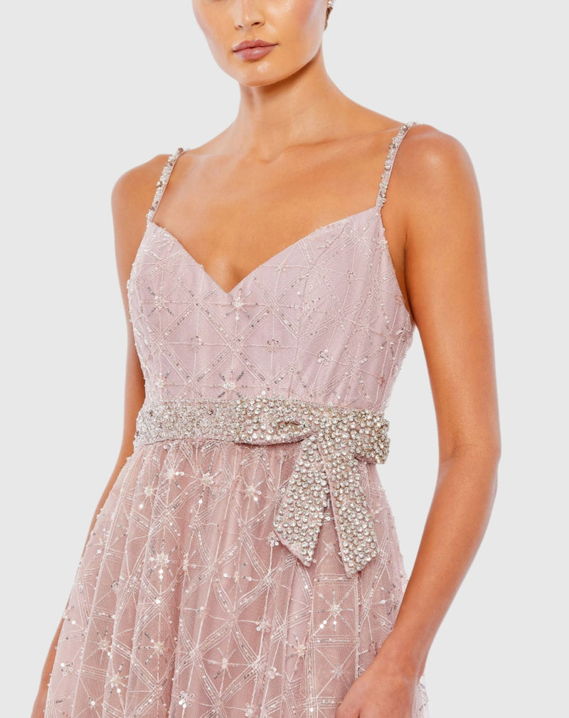 Rhinestone Embellished Sweetheart Neckline Gown - Rose