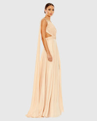 Grecian one shoulder open back dress - Nude