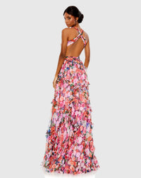 Ruffled cut out sleeveless gown - Multi