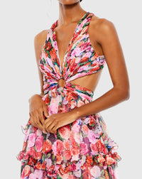 Ruffled cut out sleeveless gown - Multi