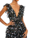 Mac Duggal Style #68090 Floral ruffle A-line cap sleeve dress - black back close up