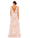 Mac Duggal Style #68090 Floral ruffle A-line cap sleeve dress - Pink back view