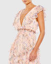 Floral ruffle A-line cap sleeve dress - Pink