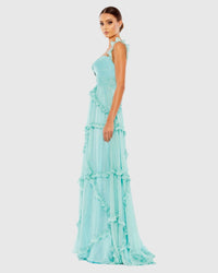 Ruffle Tiered Sleeveless A Line Gown - Mint