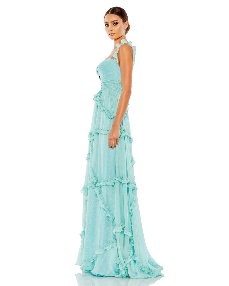 Ruffle Tiered Sleeveless A Line Gown - Mint