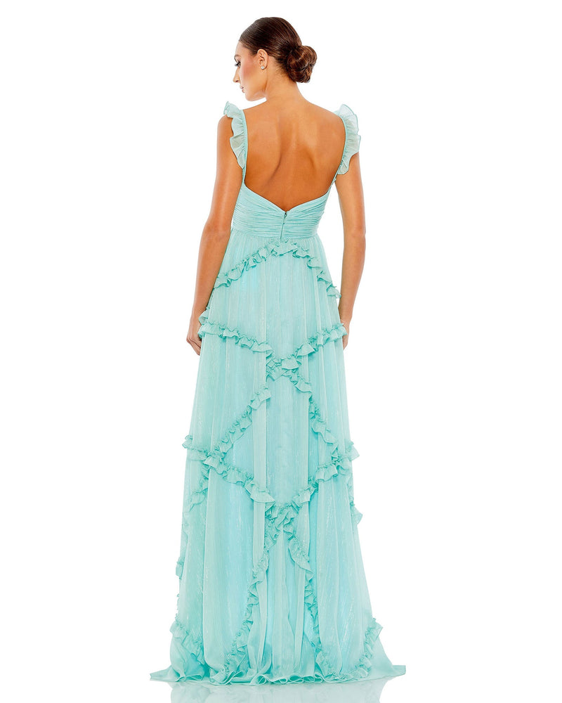 Ruffle Tiered Sleeveless A Line Gown - Mint