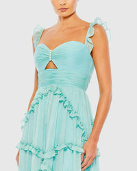 Ruffle Tiered Sleeveless A Line Gown - Mint