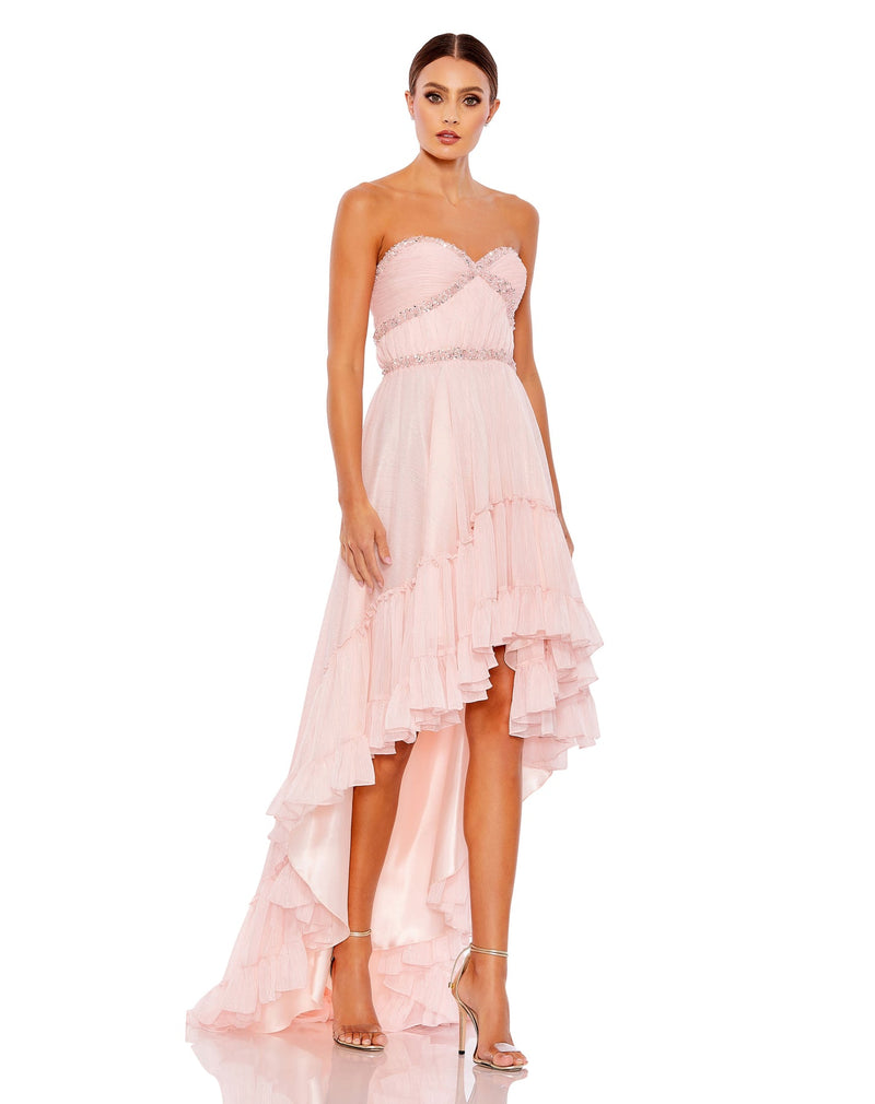 mac duggal, BEADED RUFFLE HIGH LOW GOWN, Style #68096, ice pink, 