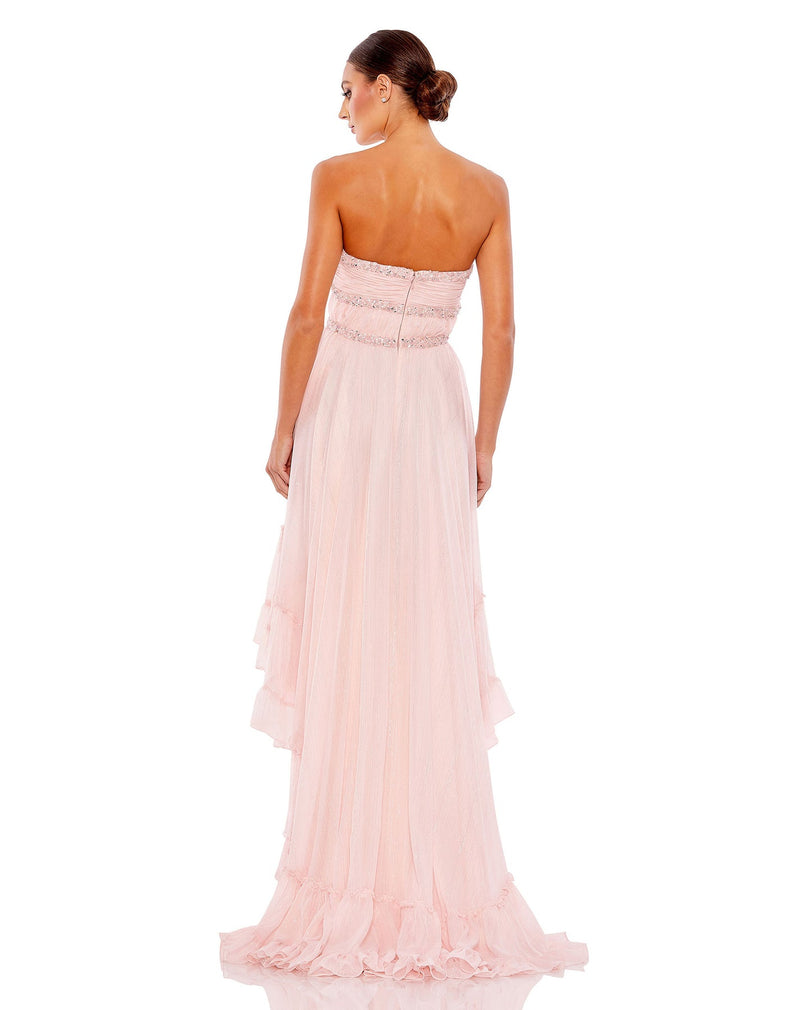 mac duggal, BEADED RUFFLE HIGH LOW GOWN, Style #68096, ice pink,  back