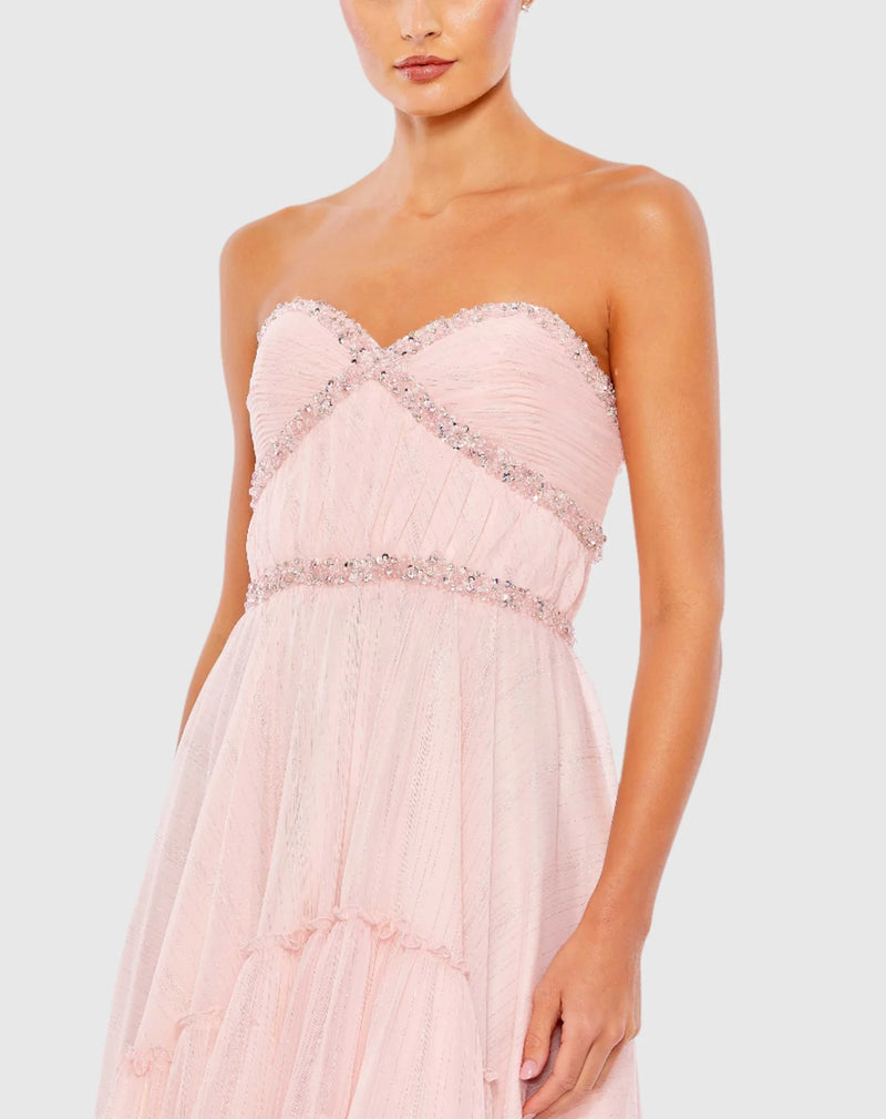 Strapless floral high-low dress - Ice Pink