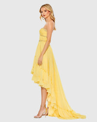 Strapless floral high-low dress - Lemon