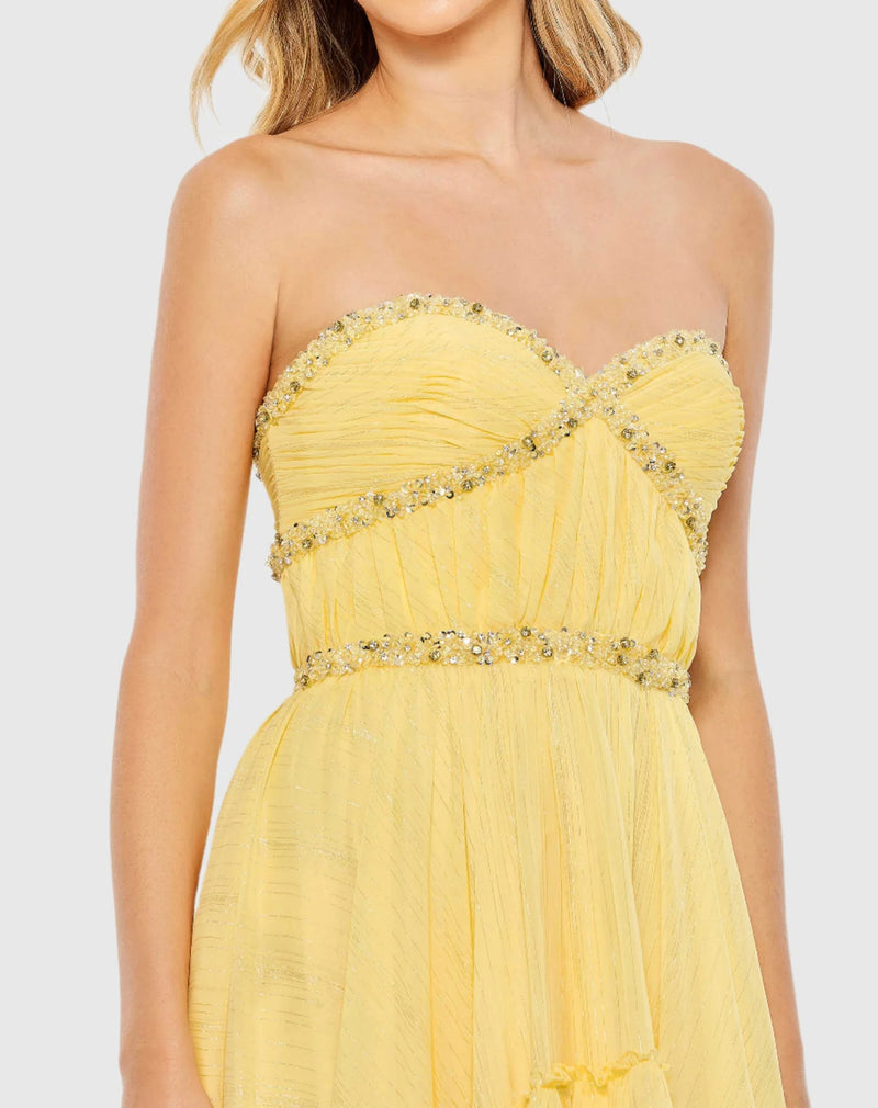 Strapless floral high-low dress - Lemon