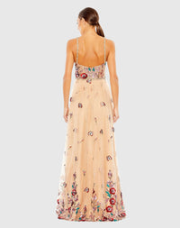 Embellished Floral Detail A Line Gown - Nude