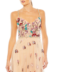 Embellished Floral Detail A Line Gown - Nude