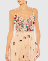 Embellished Floral Detail A Line Gown - Nude