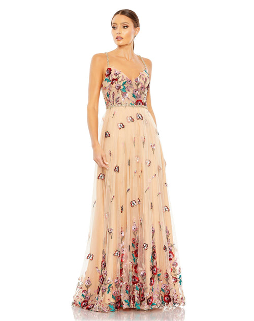 Mac Duggal #681101 Embellished Floral Detail A Line Gown - Nude