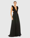 Mac Duggal Black Plunge Ostrich Feather A Line Gown - Black #68113