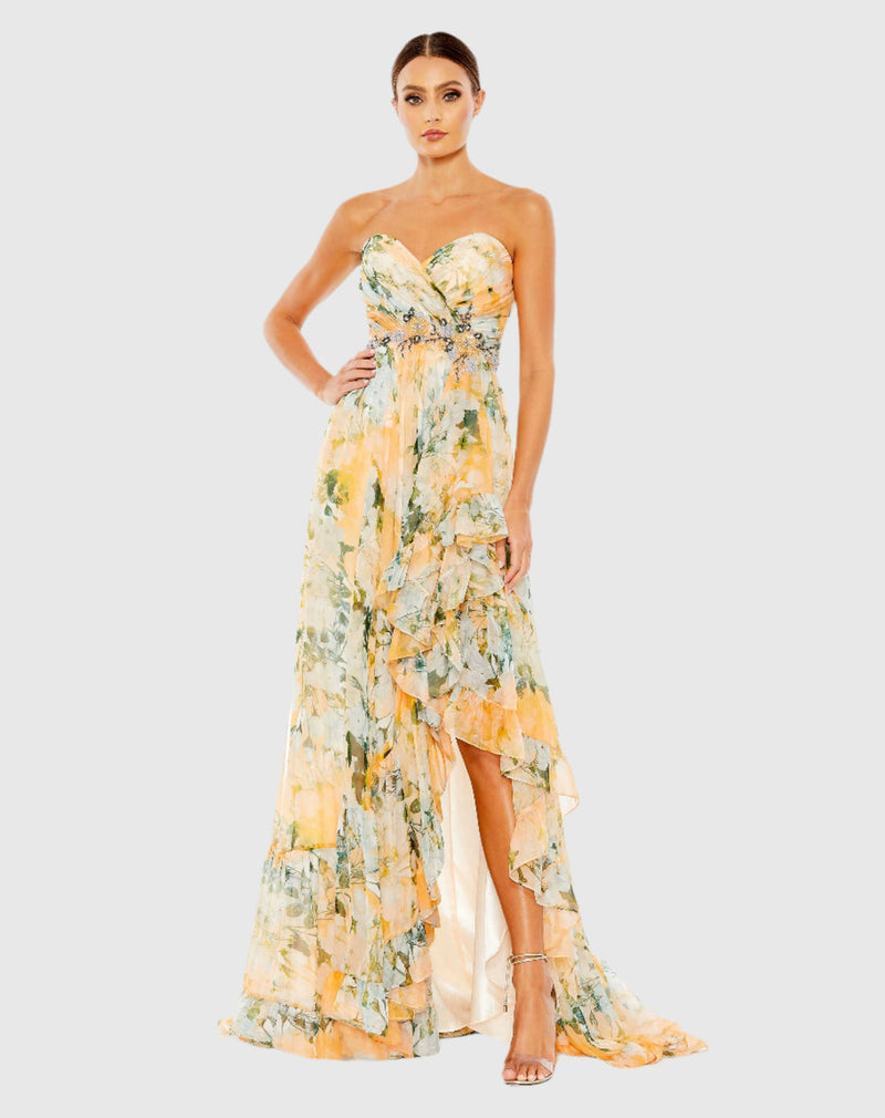 Mac Duggal, Ruffle asymmetric strapless summer dress , Yellow #68117