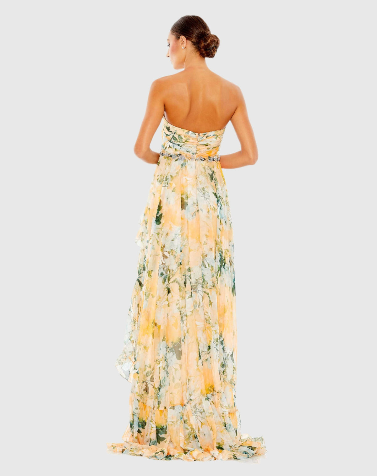 Ruffle asymmetric strapless summer dress - Yellow