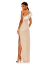 One shoulder gown with ostrich feathers - White