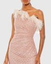 One shoulder gown with ostrich feathers - Rose