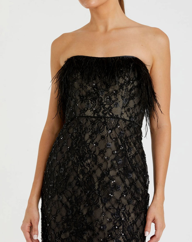 Embellished strapless column dress - Black