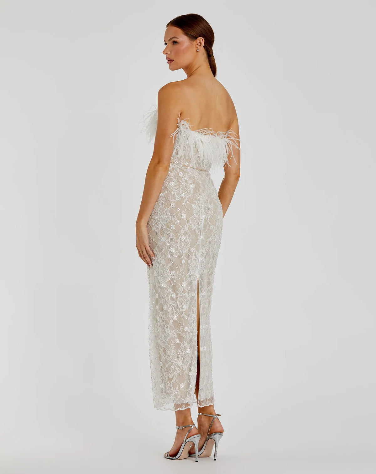 Embellished strapless column dress - White