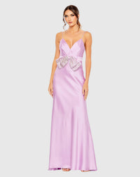 Mac Duggal, Rhinestone Bow Cami Draped Trumpet Gown Lilac  #68144