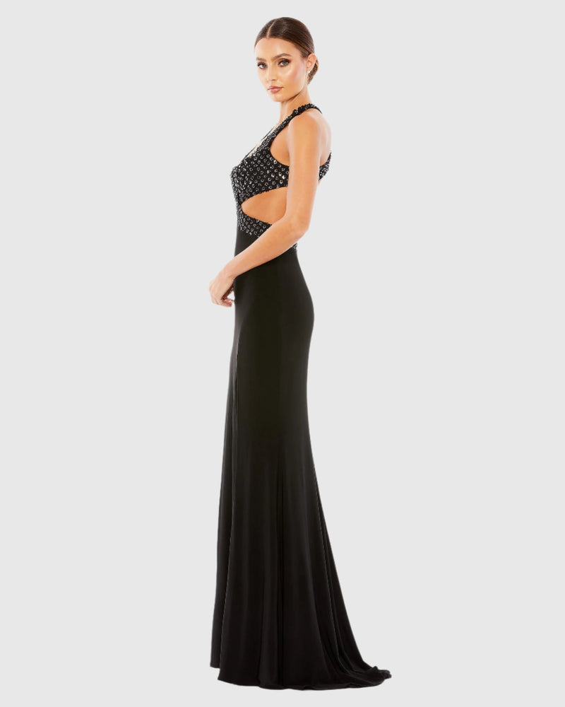 Floral sequin criss-cross bodice gown - Black